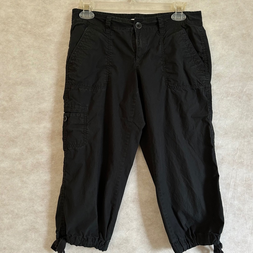 LOFT Ann Taylor Womens Black Cotton Cargo Capri Pants Size 2P Petite‎ Cropped